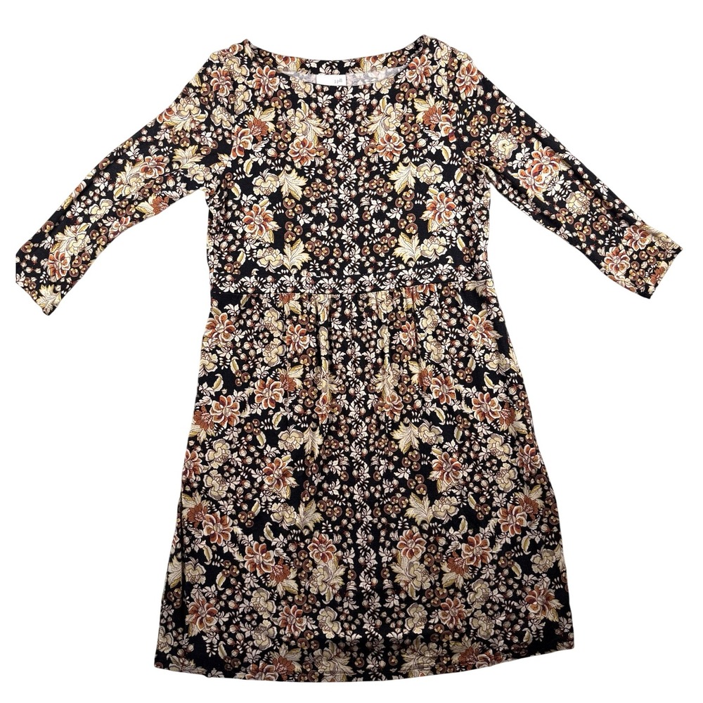 J. Jill 3/4 Sleeve A-Line Dress XS Floral Print Stretch Knee Length Boho